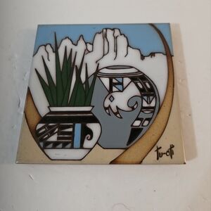 Vintage 1990 Southwestern Themed Trivet Tile